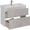 Тумба LEMARK COMBI 100 см под раковину, подвесная/напольная, 2 ящика, фасад Бетон, корпус белый глянец LM03C100T-Beton